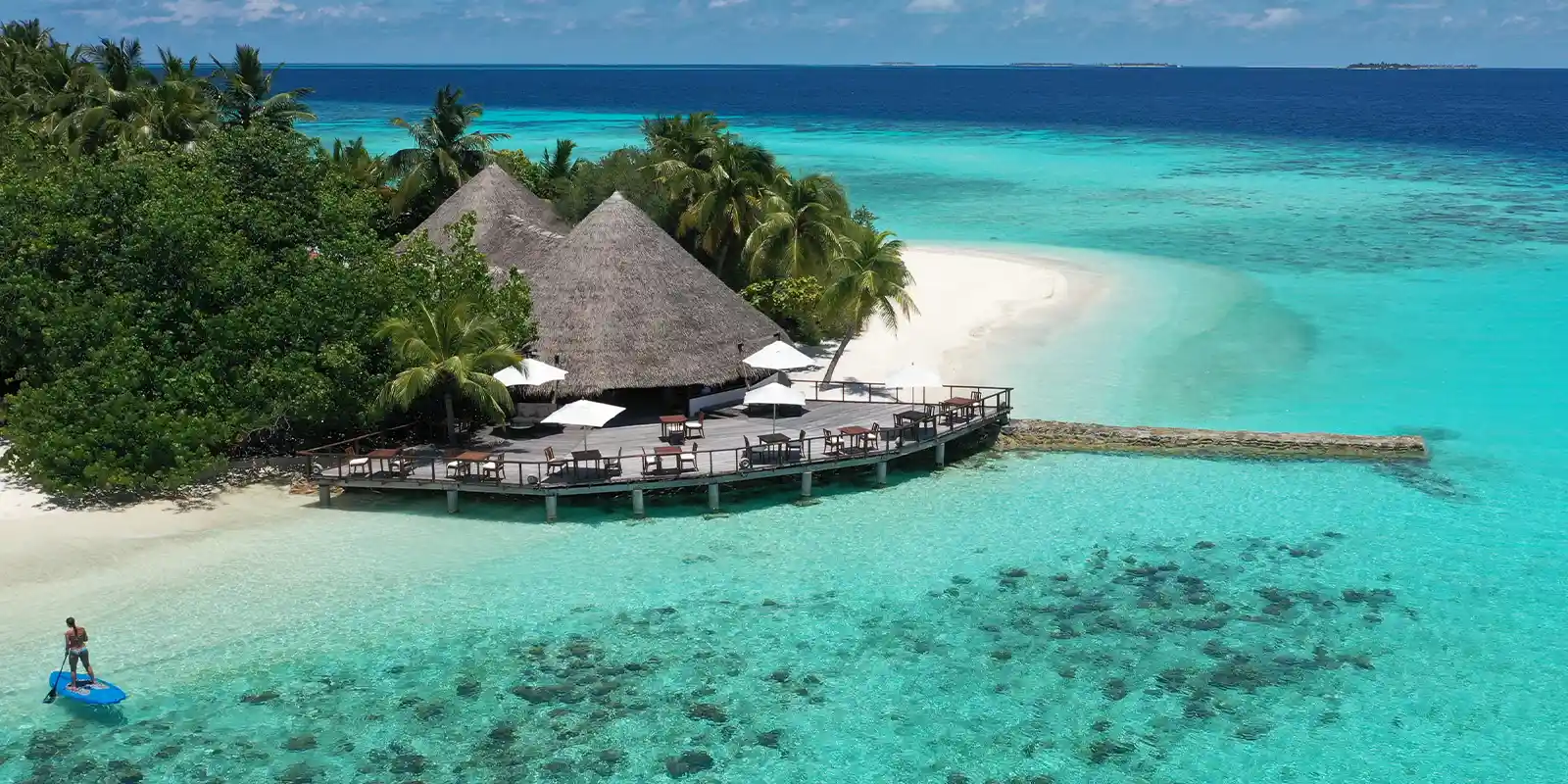 View of the decking area over the water, Makunudu Island Resort.