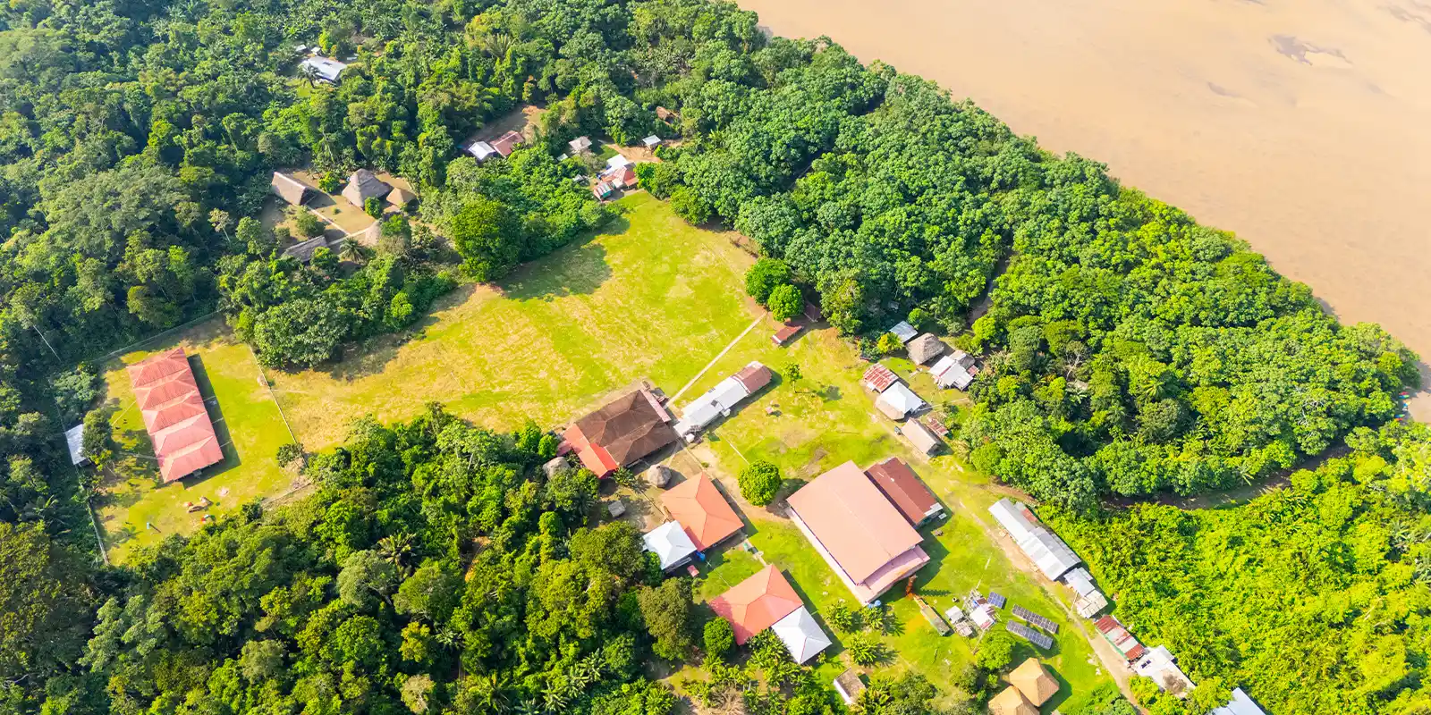 Aerial photo of Napo Cultural Centre Lodge, Ecuador.