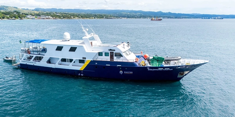 Aerial shot of the Solomons Master liveaboard