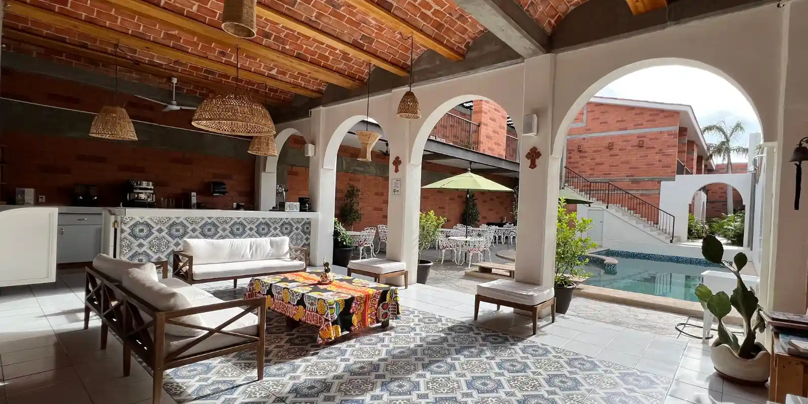 View of the lounge area at Villa Carey, La Paz, Mexico.