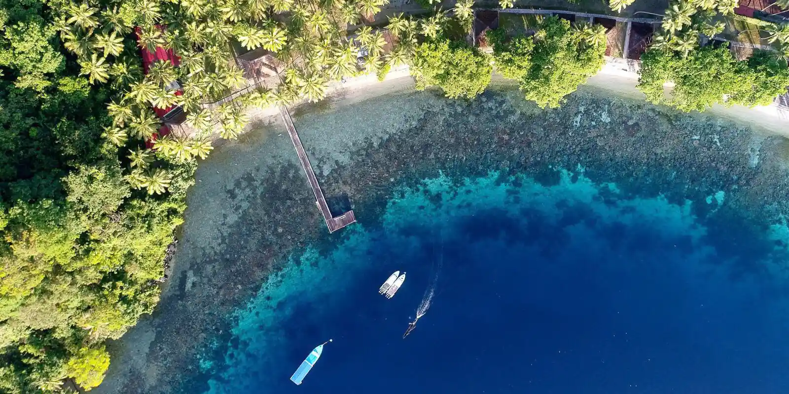 Aerial view of Sali Bay house reef, Indonesia.