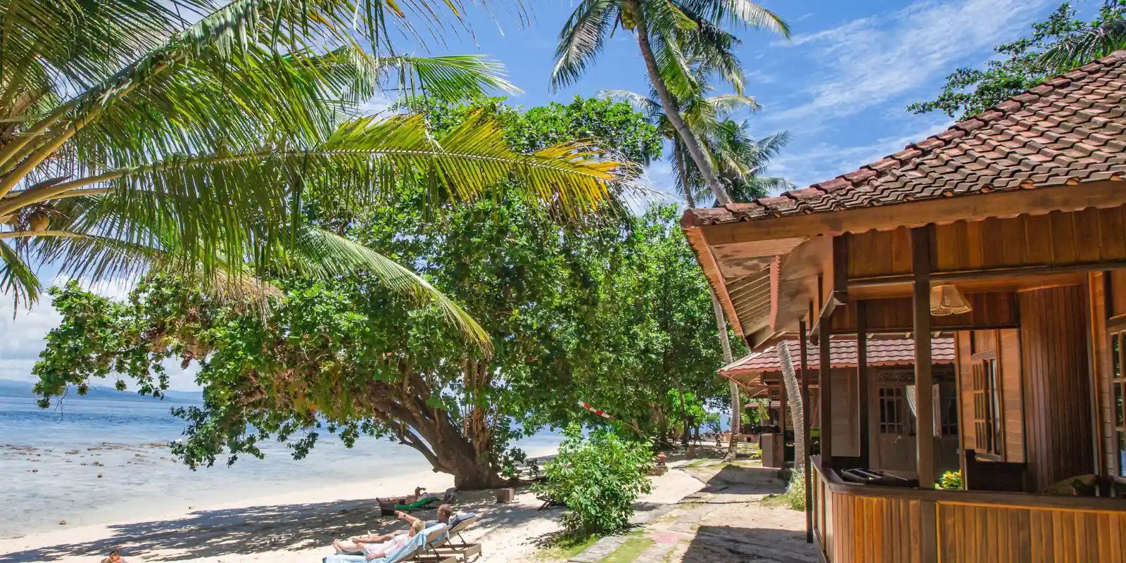View of the oceanfront accommodation and beach at Murex Bangka, Bangka Island.