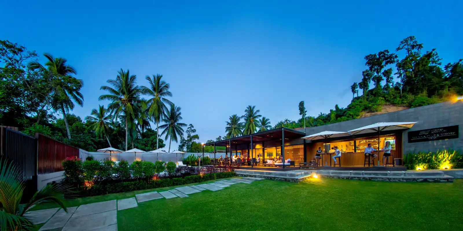 View of the restaurant at Meridian Adventure Dive Resort, Raja Ampat, Indonesia.