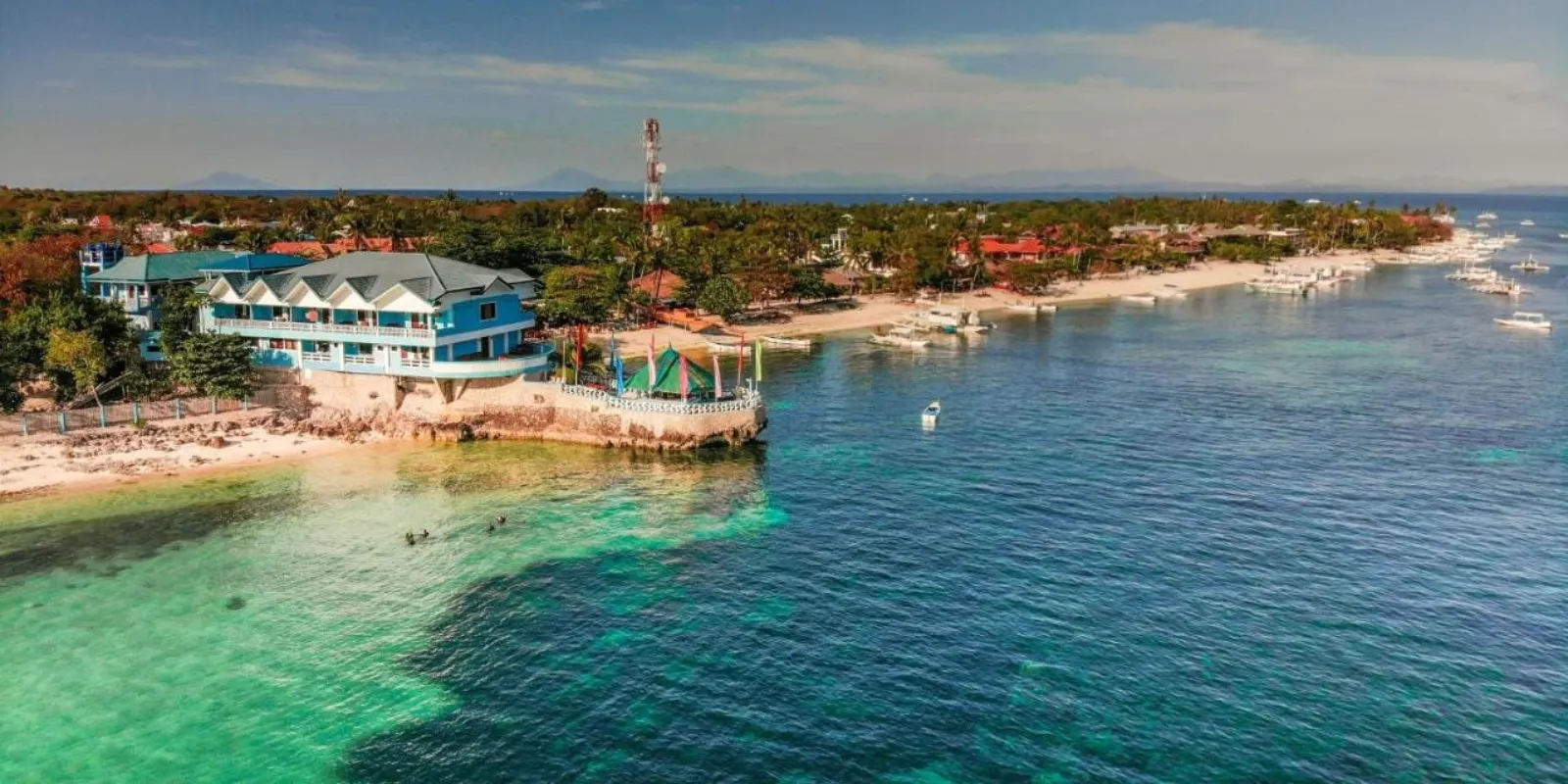 Aerial view of Blue Corals Beach Resort, Malapascua, Philippines.