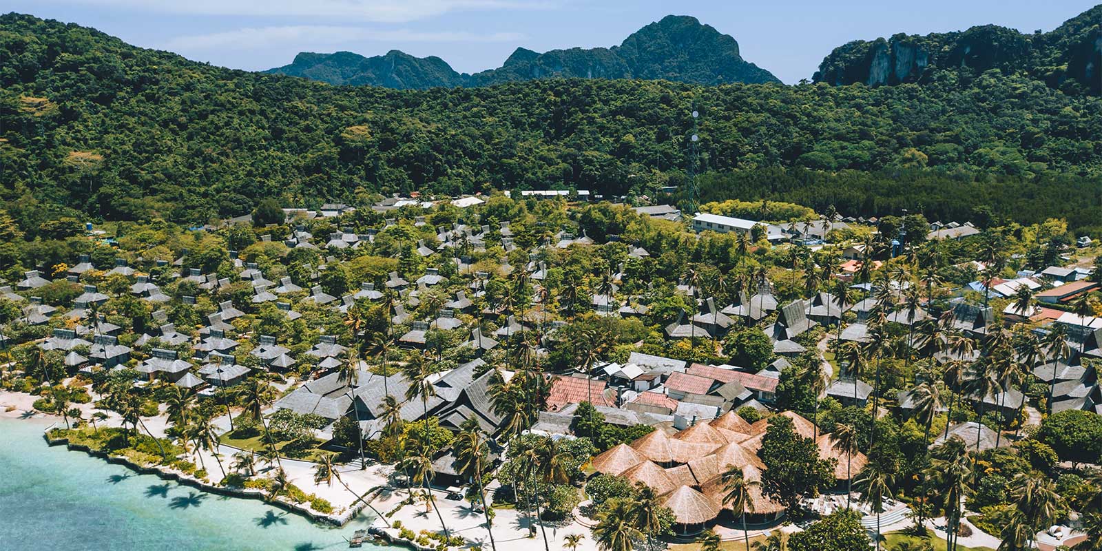 Aerial of Saii Phi Phi Island Village in Thailand