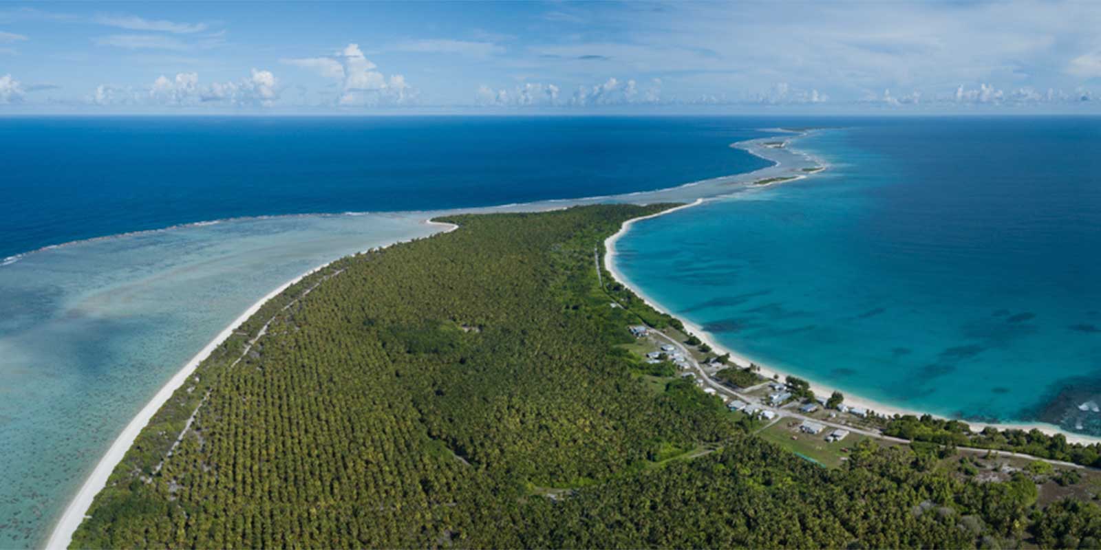 Aerial of Bikini Lagoon in the Marshall Islands.
