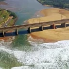 Aerial view of a bridge on the east coast of South Africa.
