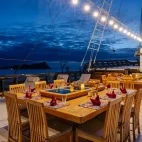 Outdoor restaurant on board Amira liveaboard in Indonesia