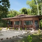 External view of an oceanfront cottage at Murex Bangka, Indonesia.