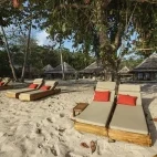Beach at Coral Eye Resort in Bangka Archipelago, Indonesia.