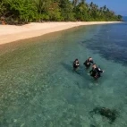 House reef, shore entry, at Coral Eye Resort in Bangka Archipelago, Indonesia