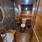 Example of a deluxe cabin bathroom on Komodo Aggressor, Indonesia.