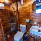 View of the master cabin en suite bathroom on Komodo Aggressor, Indonesia.