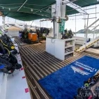 View of the dive deck on Komodo Aggressor, Indonesia.