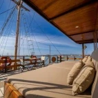 View of the upper deck seating area on Komodo Aggressor, Indonesia.