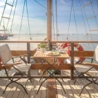 The upper deck seating area on board Komodo Aggressor, Indonesia.