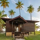 Beach bungalow at Nunukan Island Resort. Indonesia.