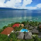 Aerial view of part of Magic Island Resort on Moalboal island.
