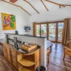 The mini fridge and tea-making area in a bay view loft, at Salamangka Resort, Philippines.