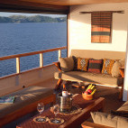 The open air saloon onboard the Bugis Liveaboard in Indonesia. 