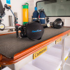 The camera table on board Mermaid II liveaboard in Indonesia.