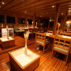 Dining area on board Tambora in Indonesia