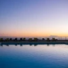 View of the swimming pool at sunset, at Hotel Colombo, Santa Maria, Azores.