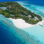 Aerial view of Embudu Village, Maldives.