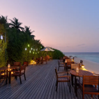 The bar deck at sunset, Embudu Village Maldives.