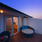 A balcony at an overwater villa, Embudu Village, Maldives.