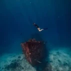 Underwater wreck at the house reef at Kuredu Resort & Spa in the Maldives