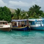 View of a small harbour in the Maldives.