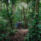 People on a trek in the Amazon Rainforest, Ecuador.
