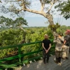Guests spotting wildlife from a treetop platform at Napo Cultural Centre Lodge, Ecuador.