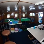 Dining on board Emperor Bilikiki liveaboard in the Solomon Islands.