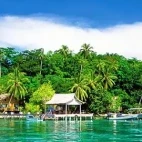 Beach bungalows at Sanbis Island Resort in the Solomon Islands