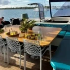 Saloon area on Aqua Tiki III, French Polynesia.
