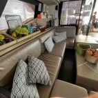 The saloon area on Aqua Tiki III, French Polynesia.