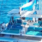 View of the sun deck on Aqua Tiki III, French Polynesia.