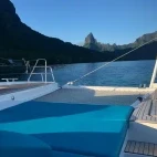 The netted relaxing area on Aqua Tiki III, French Polynesia.