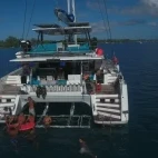 External view of Aqua Tiki III's stern, in Tahiti, French Polynesia.