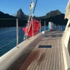 External view of the deck on Aqua Tiki III, French Polynesia.
