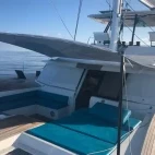 The outdoor lounge area on Aqua Tiki III, French Polynesia.