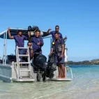 Dive boat at Barefoot Kuata Island Resort in Fiji