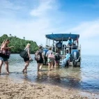 Boarding boat at Beqa Lagoon Resort in Fiji.