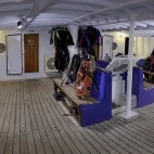 Dive deck on board Nai’a liveaboard in Fiji