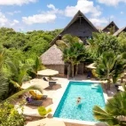 Aerial view of the pool area at Sunshine Bay Beach Hotel, Zanzibar