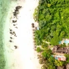 Aerial view of the beach and Sunshine Bay Beach Hotel, Zanzibar