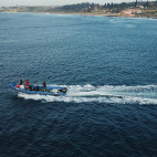 Boat out to dive site in South Africa.