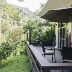 External view of the forest cabin gardens at Black Rock Lodge, Belize.